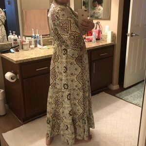 NWT Soft Surroundings maxi dress green/brown/white size L